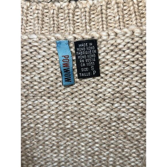 Powwow Natural Fibers Cotton Wool Tan Knit Sweater Cardigan Sz Small Amazing - Picture 7 of 8